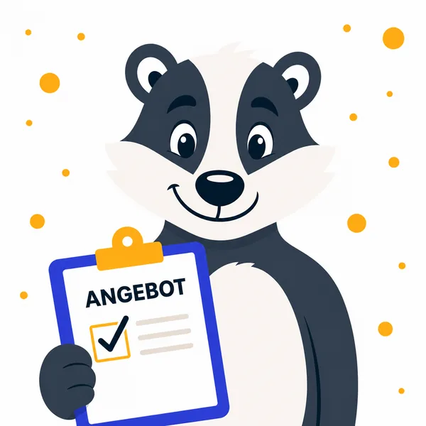 Anton, der Angebotsmanager (Dachs mit Angebots-Klemmbrett)